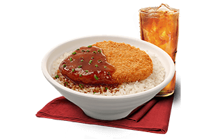 Chicken chop with plain rice with drinks
